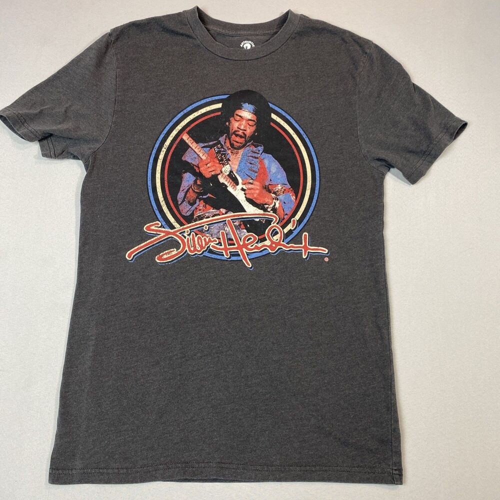 Jimi Hendrix Shirt Mens Small 1969 Tour Graphic Tee Charcoal Gray Guitar Face